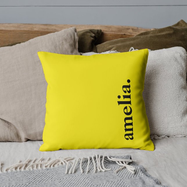 Canary Yellow Solid Colour Elegant Name  Cushion (Creator Uploaded)