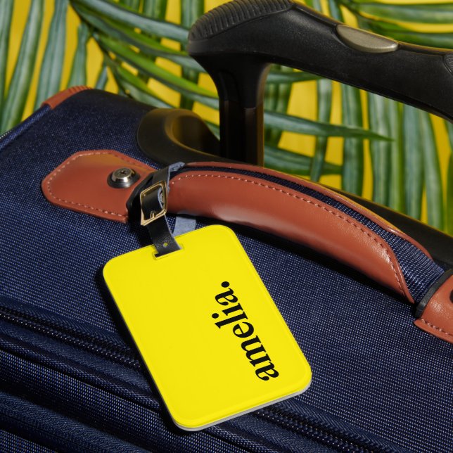 Canary Yellow Solid Colour Elegant Name  Luggage Tag (Front Insitu 1)