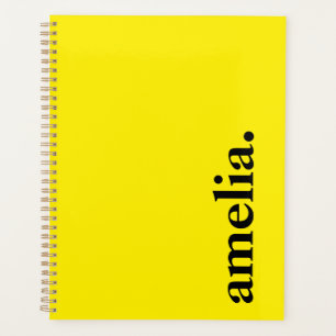 Canary Yellow Solid Colour Elegant Name  Planner