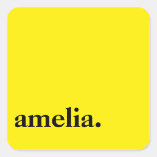 Canary Yellow Solid Colour Elegant Name  Square Sticker