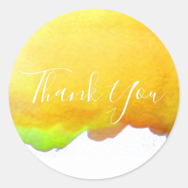 Canary yellow Watercolor art Thank You Classic Round Sticker (Front)