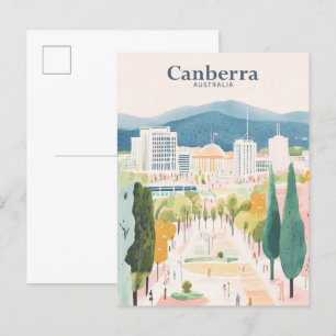 Canberra Australia Gouache Illustration Travel Postcard