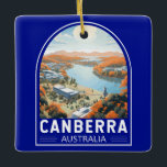 Canberra Australia Travel Art Vintage Ceramic Ornament<br><div class="desc">Canberra retro vector travel design in an emblem style. Canberra is Australia’s capital,  inland from the country's southeast coast. Surrounded by forest,  farmland and nature reserves,  it earns its nickname,  the "Bush Capital.”</div>