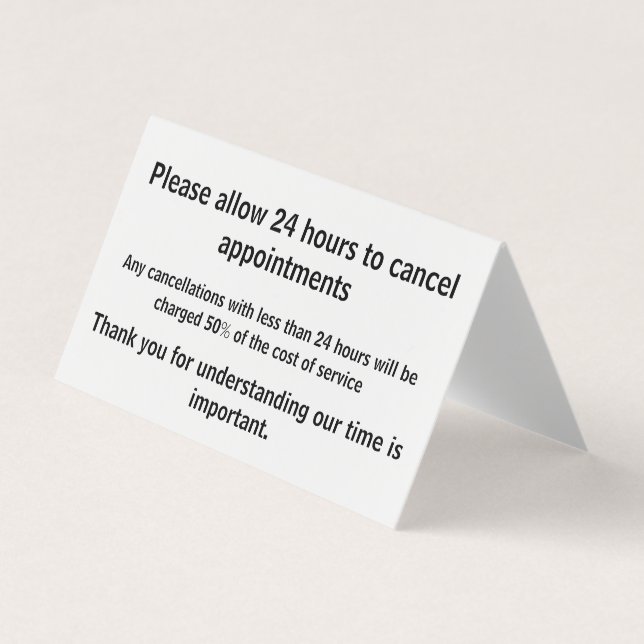 Cancellation policy business card (Front)