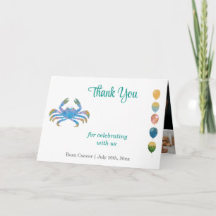 Cancer 1st Birthday Gold & Photo Thank You Card