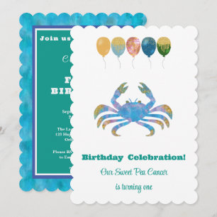 Cancer 1st Birthday Impressionist Gold Glitter Invitation