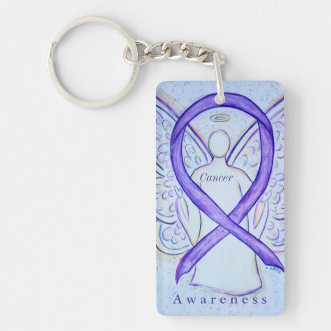 Cancer Angel Violet Awareness Ribbon Keychain (Front)