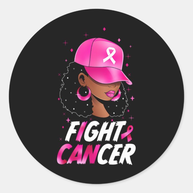 Cancer Awareness Black Women Warrior Pink Support  Classic Round Sticker (Front)