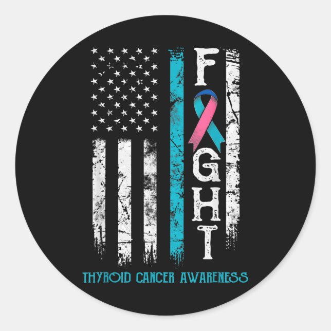 Cancer Awareness Blue Pink Teal Ribbon Fight Flag  Classic Round Sticker (Front)