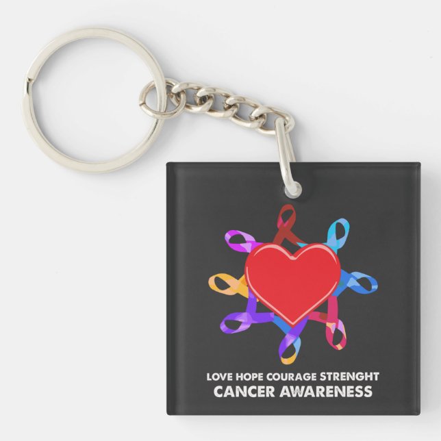 Cancer Awareness Heart Ribbon | Love Hope Courage  Key Ring (Front)