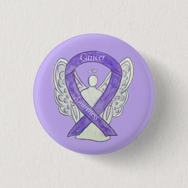 Cancer Awareness Lavender Ribbon Angel Button Pins (Front)