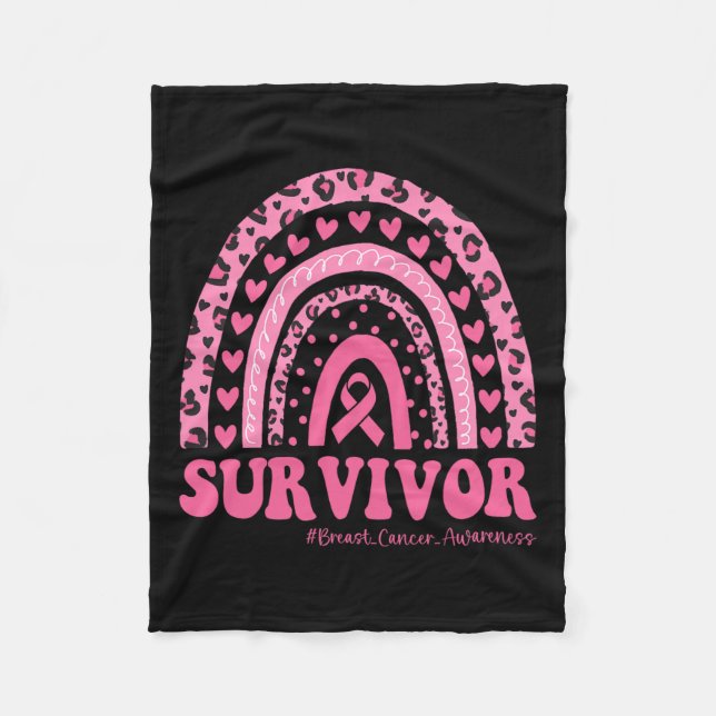 Cancer Awareness Pink Rainbow Breast Cancer Surviv Fleece Blanket (Front)