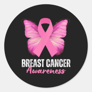 Cancer Awareness Pink Ribbon Butterfly Classic Round Sticker