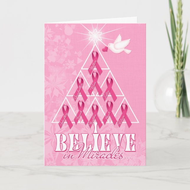 Cancer Awareness Pink Ribbon Christmas Tree Holiday Card (Front)