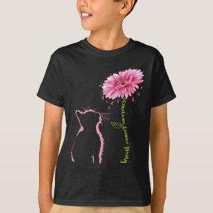 Cancer Awareness Pink Ribbon Daisy Flower Cat Love T-Shirt
