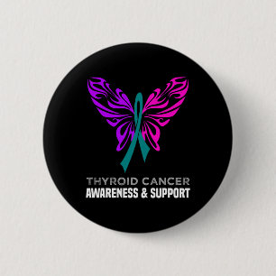 Cancer Awareness Pink Teal Blue Ribbon Butterfly  6 Cm Round Badge