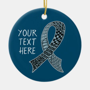 Cancer Awareness Ribbon Custom Colour Ceramic Orna Tree Decoration