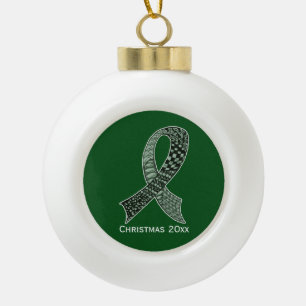 Cancer Awareness Ribbon Custom Colours Ceramic Ball Christmas Ornament