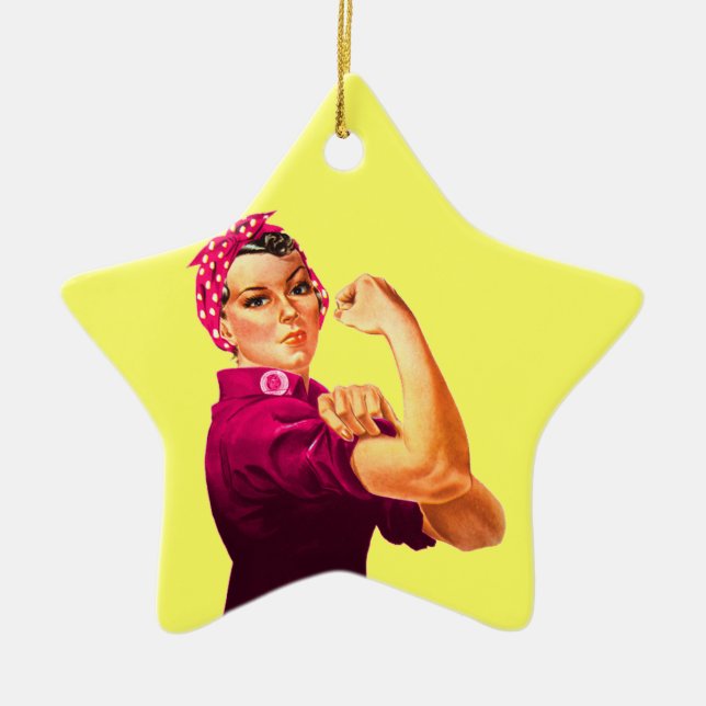 Cancer Awareness Rosie The Riveter Ceramic Tree Decoration (Front)