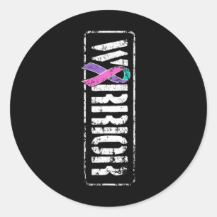 Cancer Awareness - Sideways Military Warrior Ribbo Classic Round Sticker