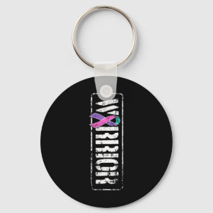 Cancer Awareness - Sideways Military Warrior Ribbo Key Ring