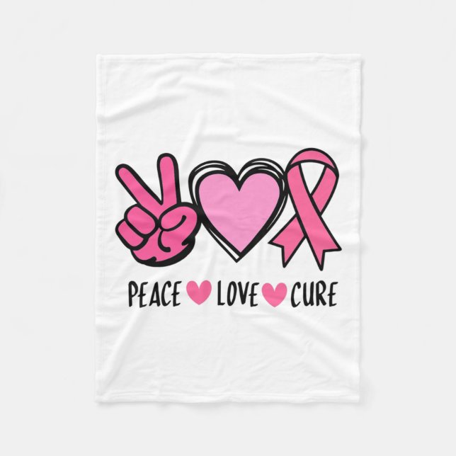 Cancer Awareness Support Squad Peace Love Cure Pin Fleece Blanket (Front)