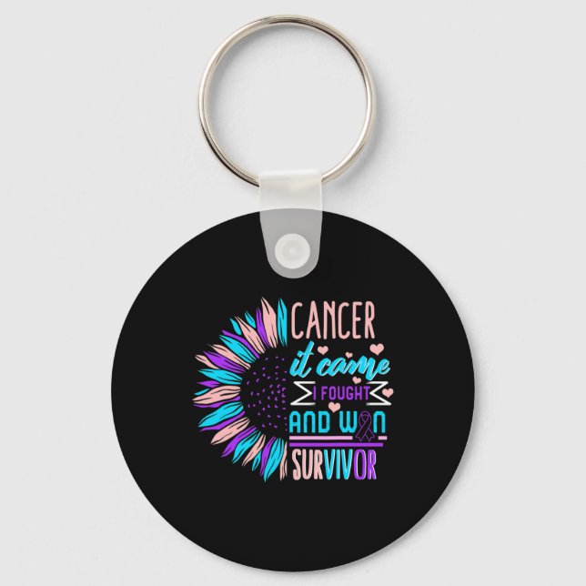 Cancer Awareness Survivor Sunflower Thyroidectomy  Key Ring (Front)