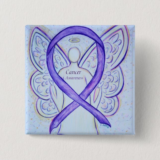 Cancer Awareness Violet Ribbon Angel Custom Pins (Front)
