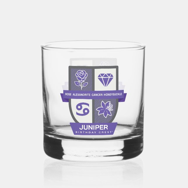 Cancer Birthday Crest™ for June 22-30 Whiskey Glass (Front)