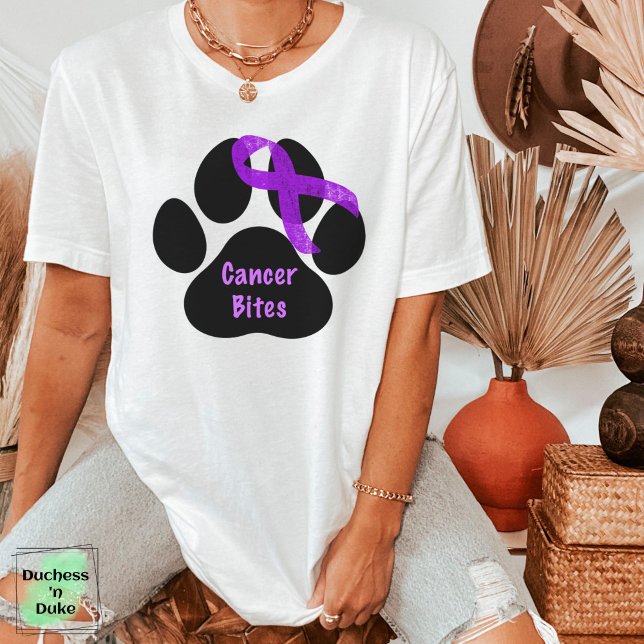 Cancer Bites Dog Paw Purple Ribbon Pancreatic T-Shirt (Creator Uploaded)