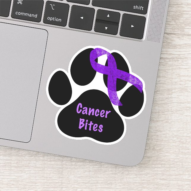 Cancer Bites Paw Print Purple Ribbon Pancreatic  (Detail)