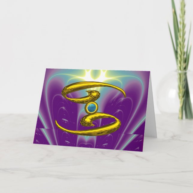 CANCER Blue Opal & Gold  Zodiac Birthday Card (Front)