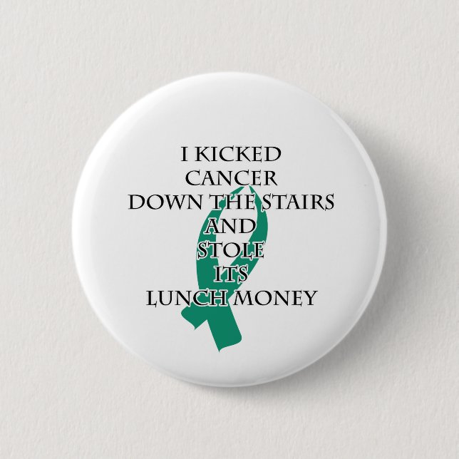 Cancer Bully (Teal Ribbon) 6 Cm Round Badge (Front)