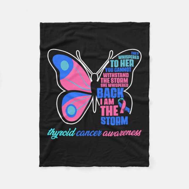 Cancer Butterfly - Thyroid Survivor Thyroid Cancer Fleece Blanket (Front)