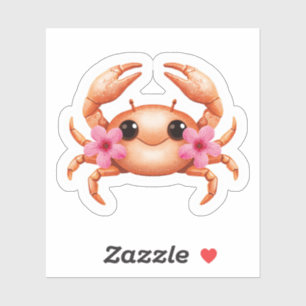 Cancer Celestial Zodiac Sticker - Pink Crab Art