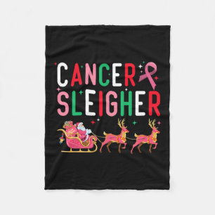 Cancer Christmas Pink Ribbon Santa Sleigh Reindeer Fleece Blanket