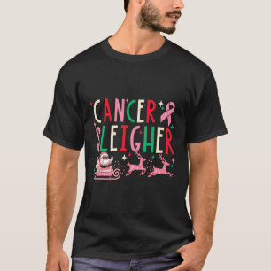 Cancer Christmas Pink Ribbon Santa Sleigh Reindeer T-Shirt