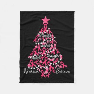 Cancer Christmas Tree Pink Ribbon Fight Awareness  Fleece Blanket