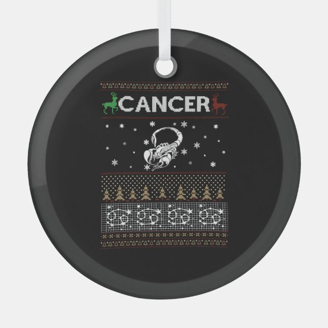 Cancer Christmas Ugly Sweater Glass Tree Decoration (Front)