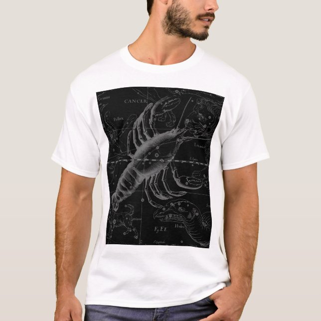 Cancer Constellation Map Black Hevelius circa 1690 T-Shirt (Front)
