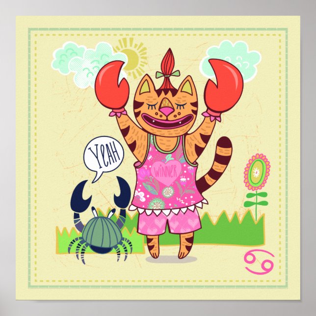 Cancer Crab Cat Zodiac Nursery Print (Front)