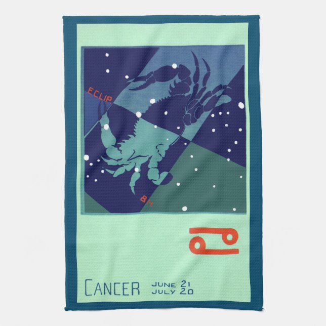 Cancer Crab Constellation Vintage Zodiac Astrology Tea Towel (Vertical)