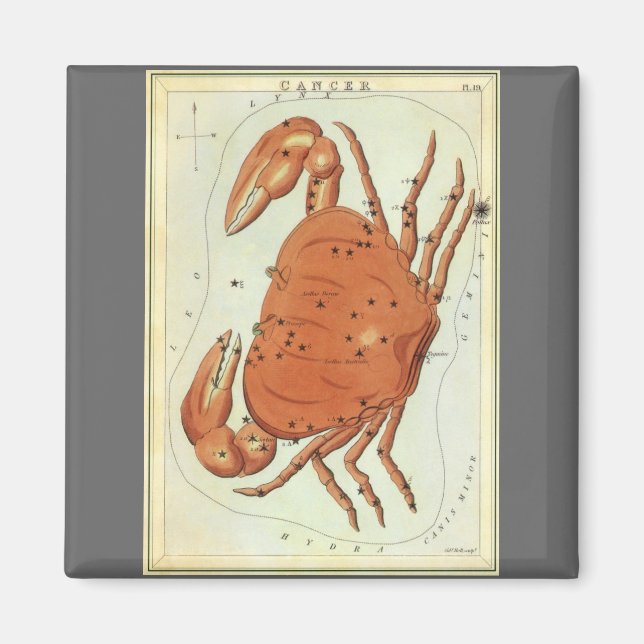 Cancer Crab Vintage Constellation, Urania's Mirror Magnet (Front)