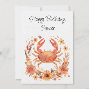 Cancer Crab Zodiac Boho Floral Birthday Flat Card