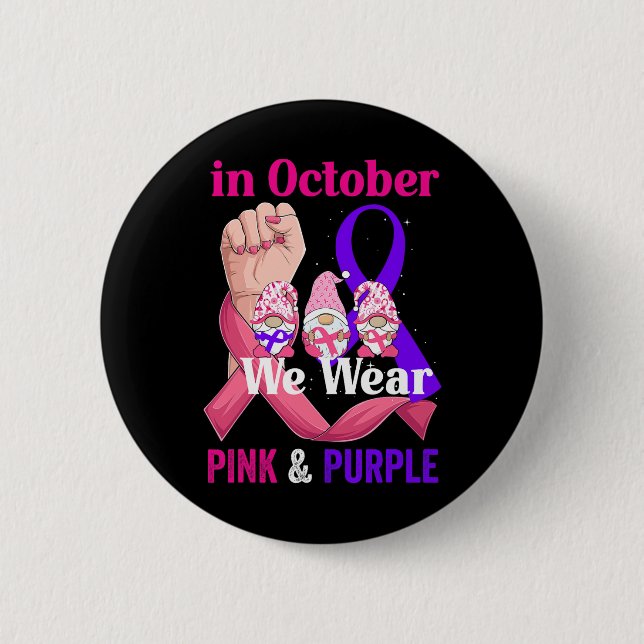 Cancer Domestic Violence Awareness Pink Purple Rib 6 Cm Round Badge (Front)