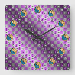 Cancer & Fire Boar Square Wall Clock
