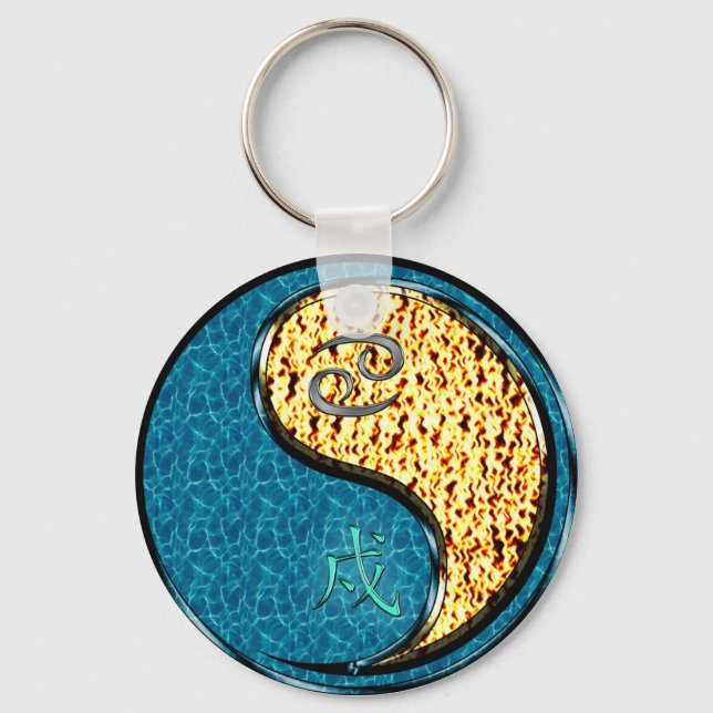 Cancer & Fire Dog Key Ring (Front)