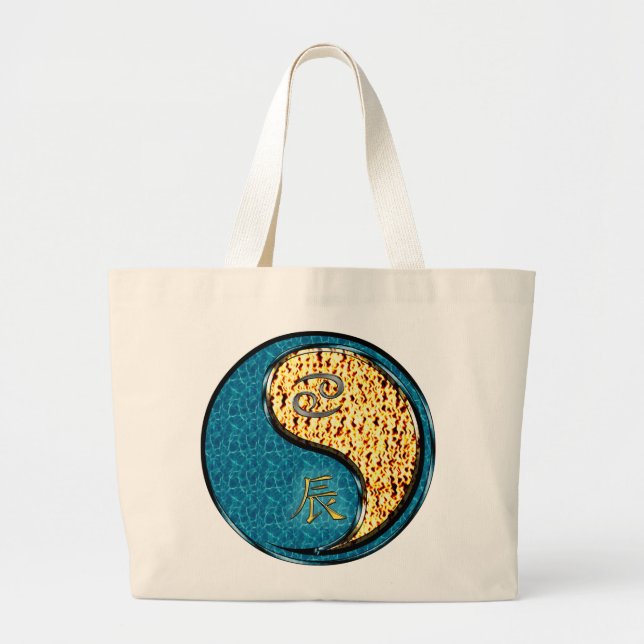 Cancer & Fire Dragon Large Tote Bag (Front)