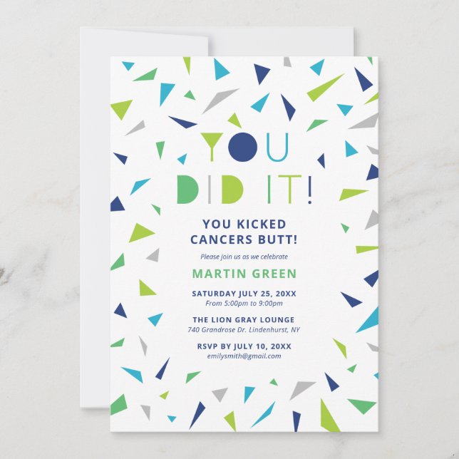 Cancer Free Celebration Invitation You Did It (Front)