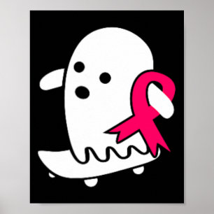 Cancer Ghost Halloween Pink Breast Cancer Awarenes Poster